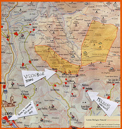 Detailed Map showing location of  Oncins , Molinias & Ainsa.